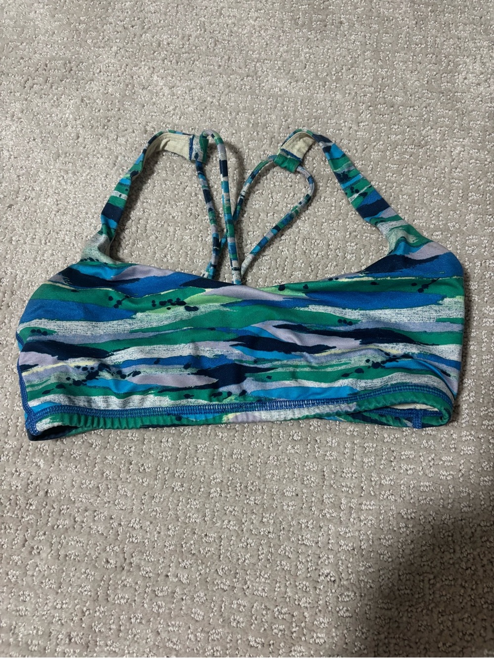 lululemon athletica Blue Green Striped Sports Bra